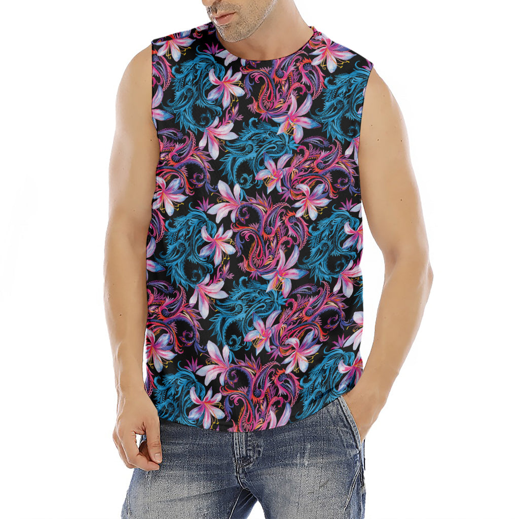 Paisley And Floral Pattern Print Men's Fitness Tank Top