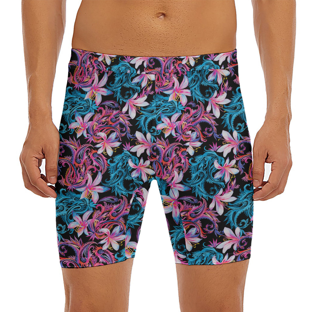 Paisley And Floral Pattern Print Men's Long Boxer Briefs
