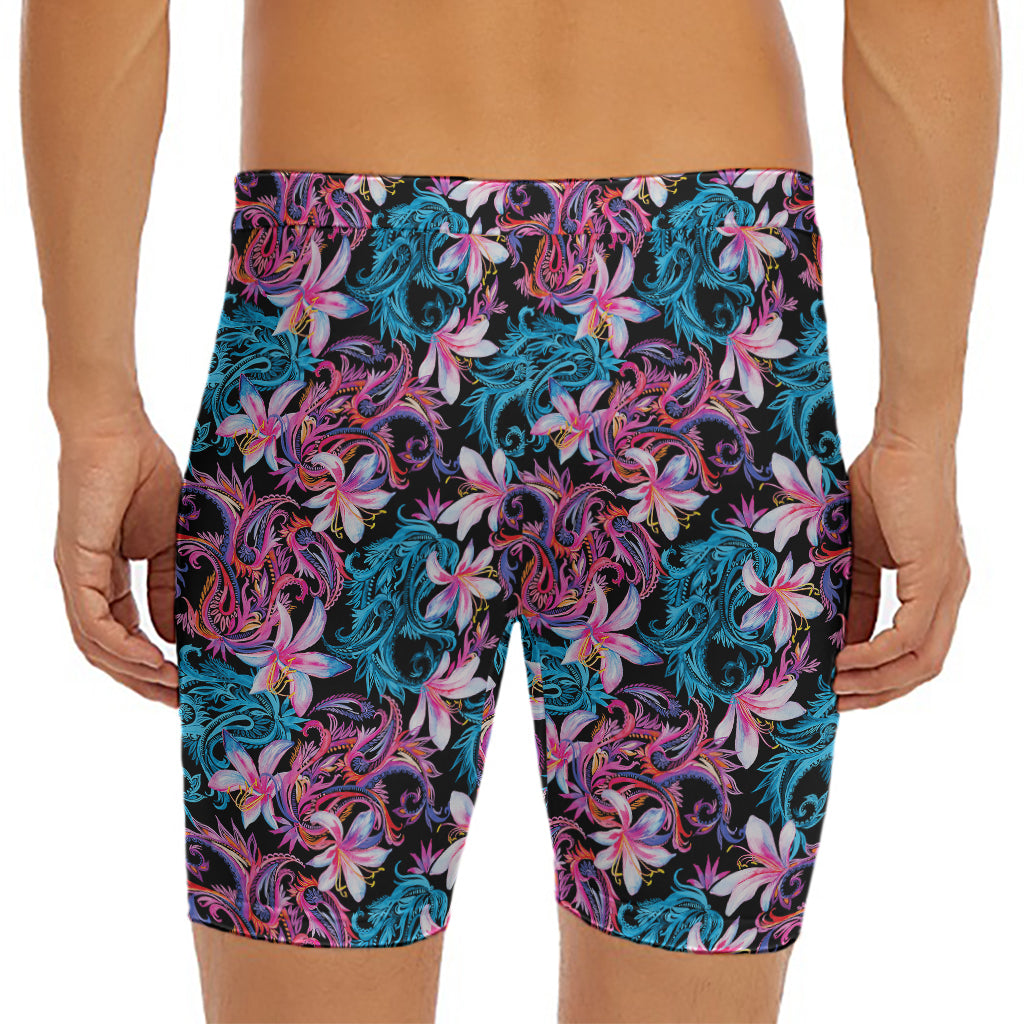 Paisley And Floral Pattern Print Men's Long Boxer Briefs