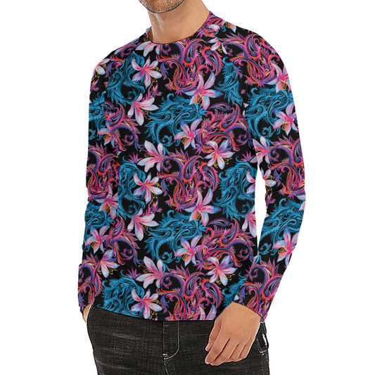 Paisley And Floral Pattern Print Men's Long Sleeve Rash Guard