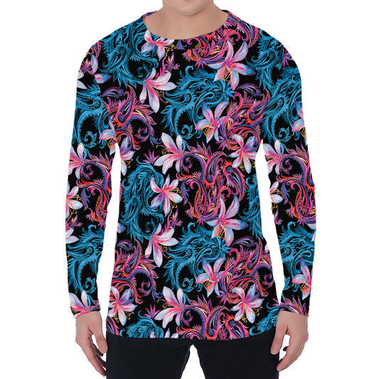 Paisley And Floral Pattern Print Men's Long Sleeve T-Shirt