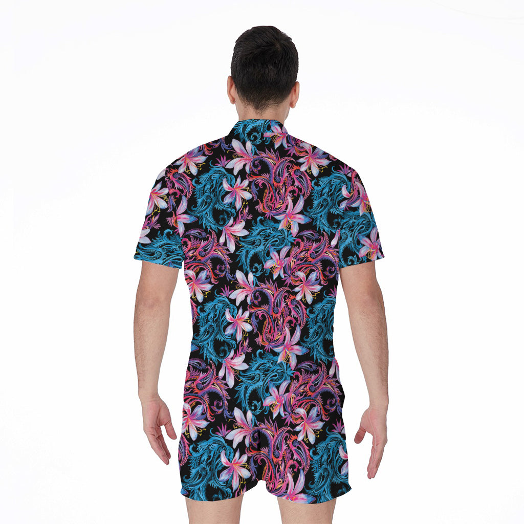 Paisley And Floral Pattern Print Men's Rompers
