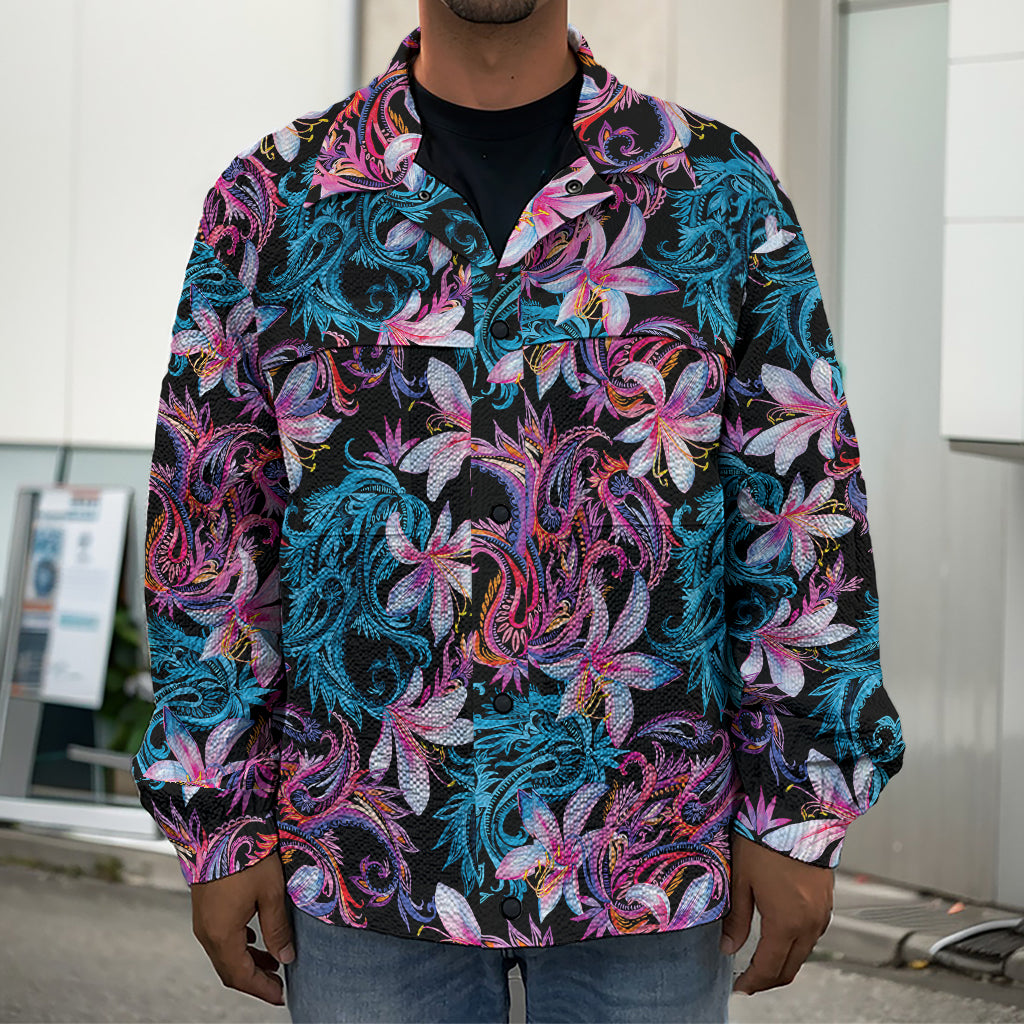 Paisley And Floral Pattern Print Men's Shirt Jacket