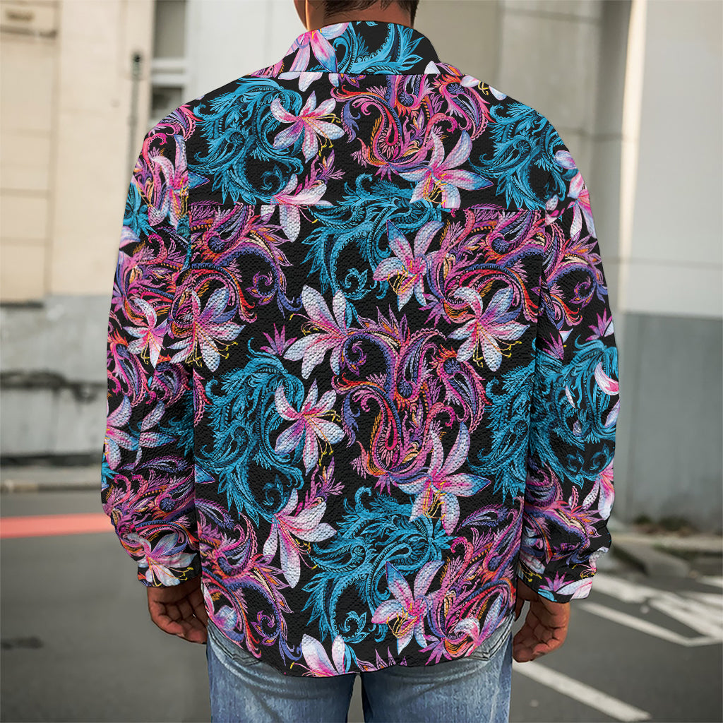 Paisley And Floral Pattern Print Men's Shirt Jacket