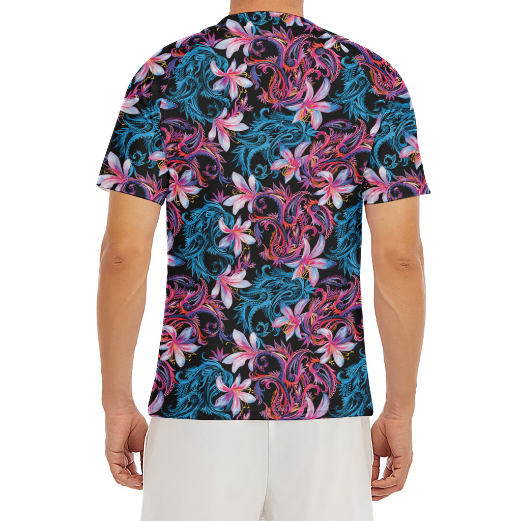 Paisley And Floral Pattern Print Men's Short Sleeve Rash Guard