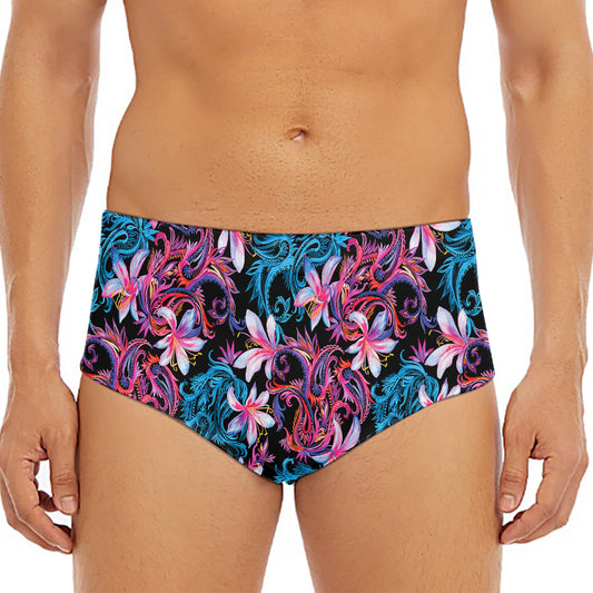 Paisley And Floral Pattern Print Men's Triangle Swim Briefs