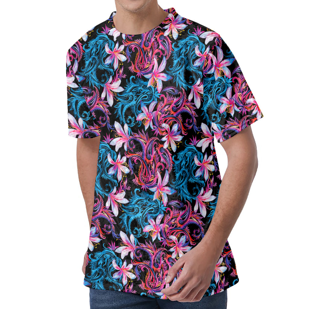 Paisley And Floral Pattern Print Men's Velvet T-Shirt