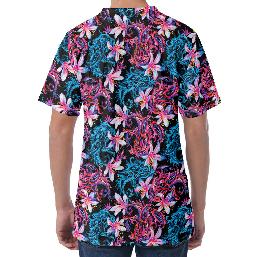 Paisley And Floral Pattern Print Men's Velvet T-Shirt