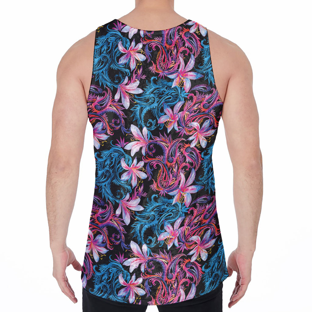 Paisley And Floral Pattern Print Men's Velvet Tank Top