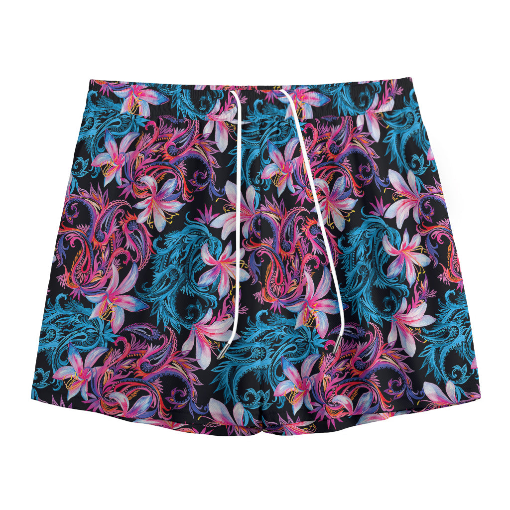 Paisley And Floral Pattern Print Mesh Shorts