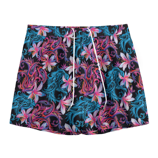 Paisley And Floral Pattern Print Mesh Shorts