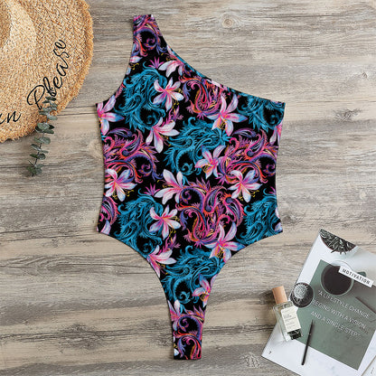 Paisley And Floral Pattern Print One Shoulder Bodysuit