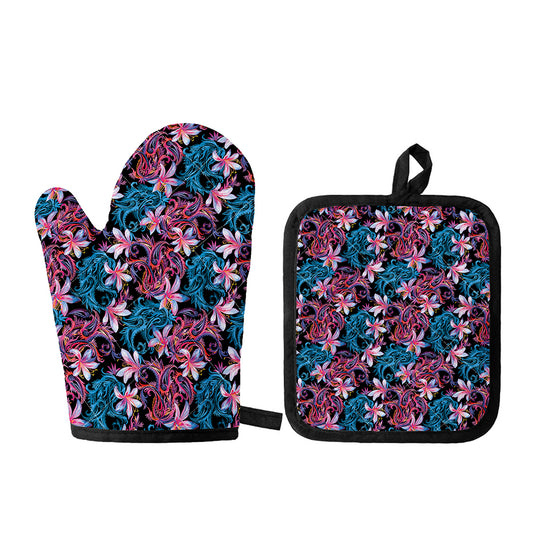 Paisley And Floral Pattern Print Oven Mitt And Pot Holder Set