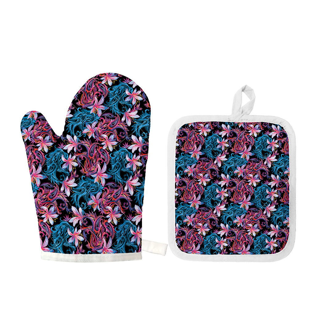 Paisley And Floral Pattern Print Oven Mitt And Pot Holder Set
