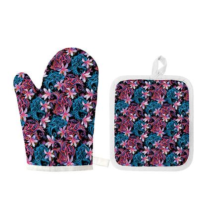 Paisley And Floral Pattern Print Oven Mitt And Pot Holder Set