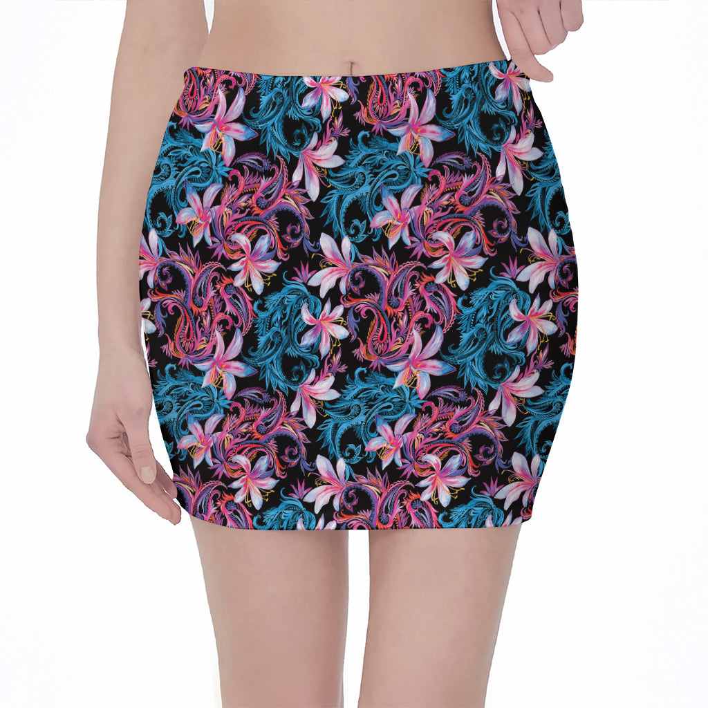 Paisley And Floral Pattern Print Pencil Mini Skirt