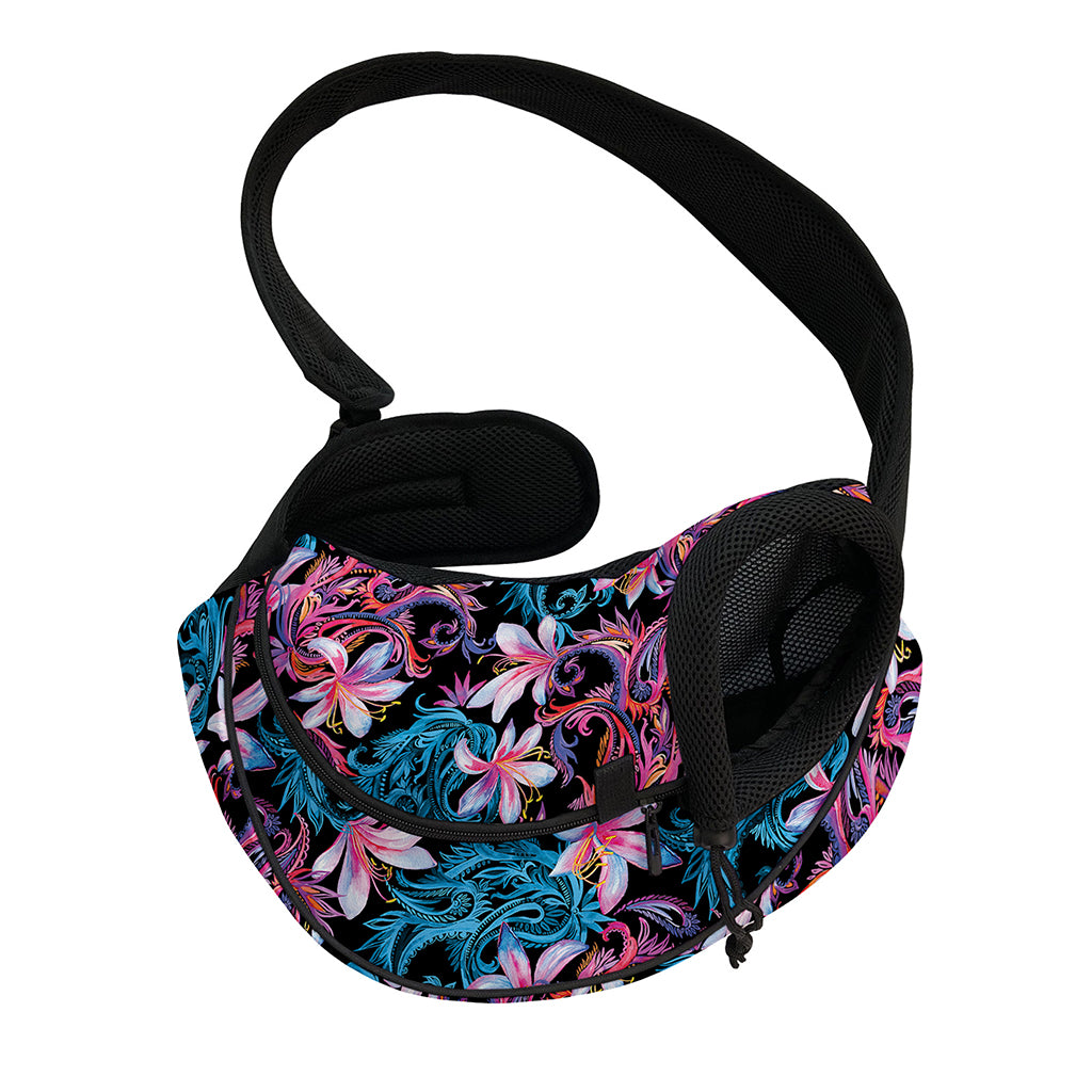 Paisley And Floral Pattern Print Pet Sling Carrier