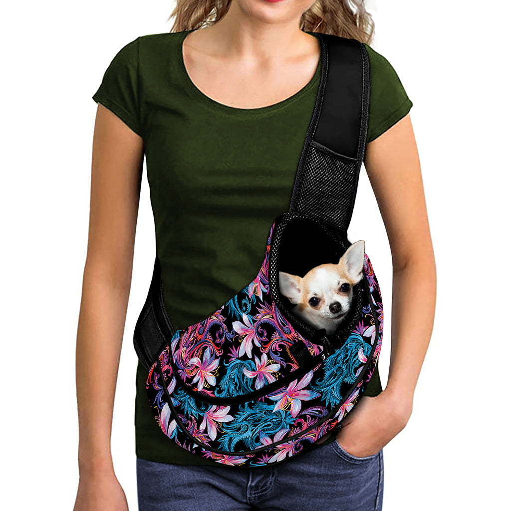 Paisley And Floral Pattern Print Pet Sling Carrier