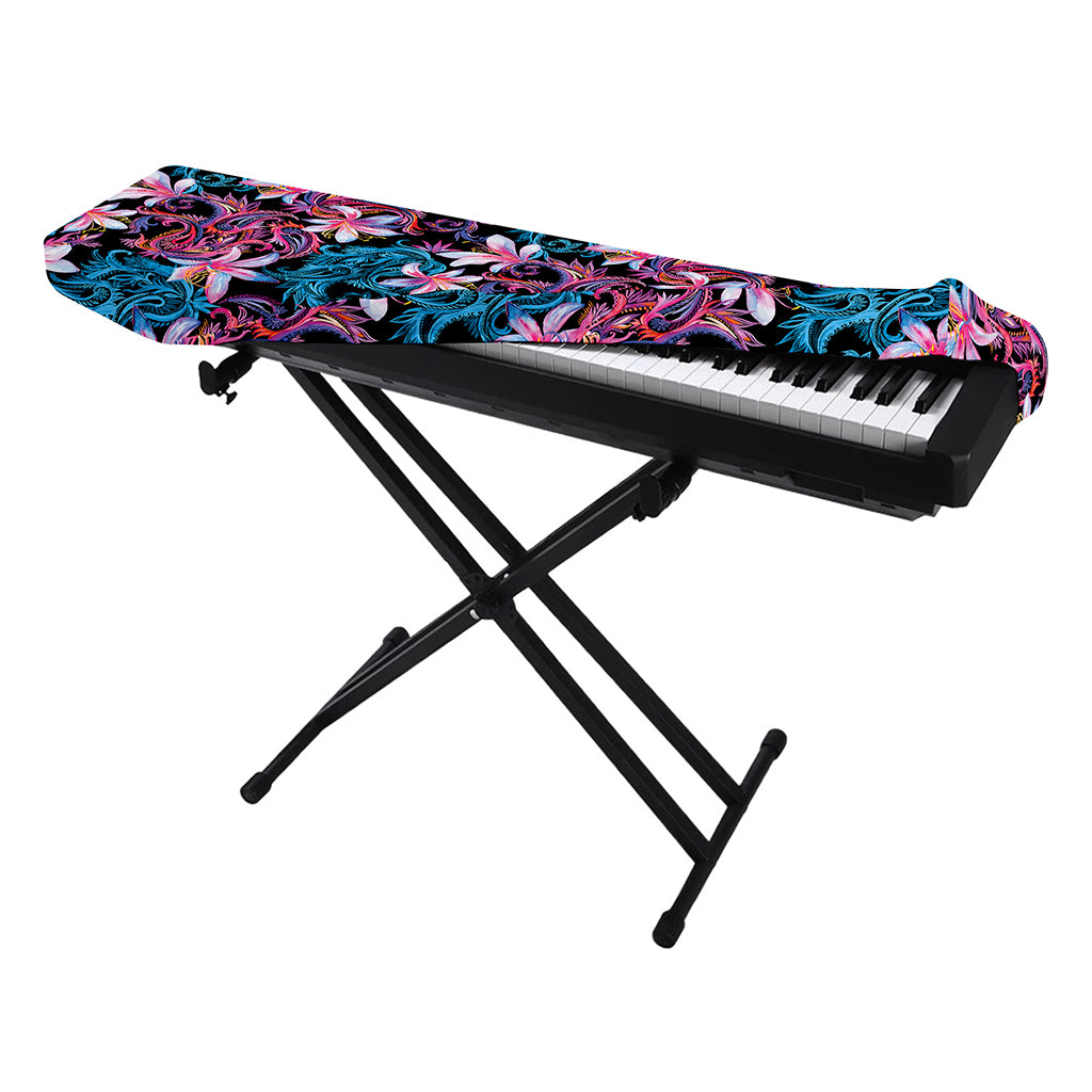 Paisley And Floral Pattern Print Piano Keyboard Cover