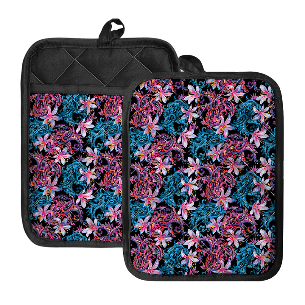 Paisley And Floral Pattern Print Pot Holders With Pocket