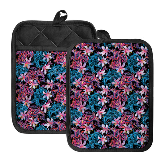 Paisley And Floral Pattern Print Pot Holders With Pocket