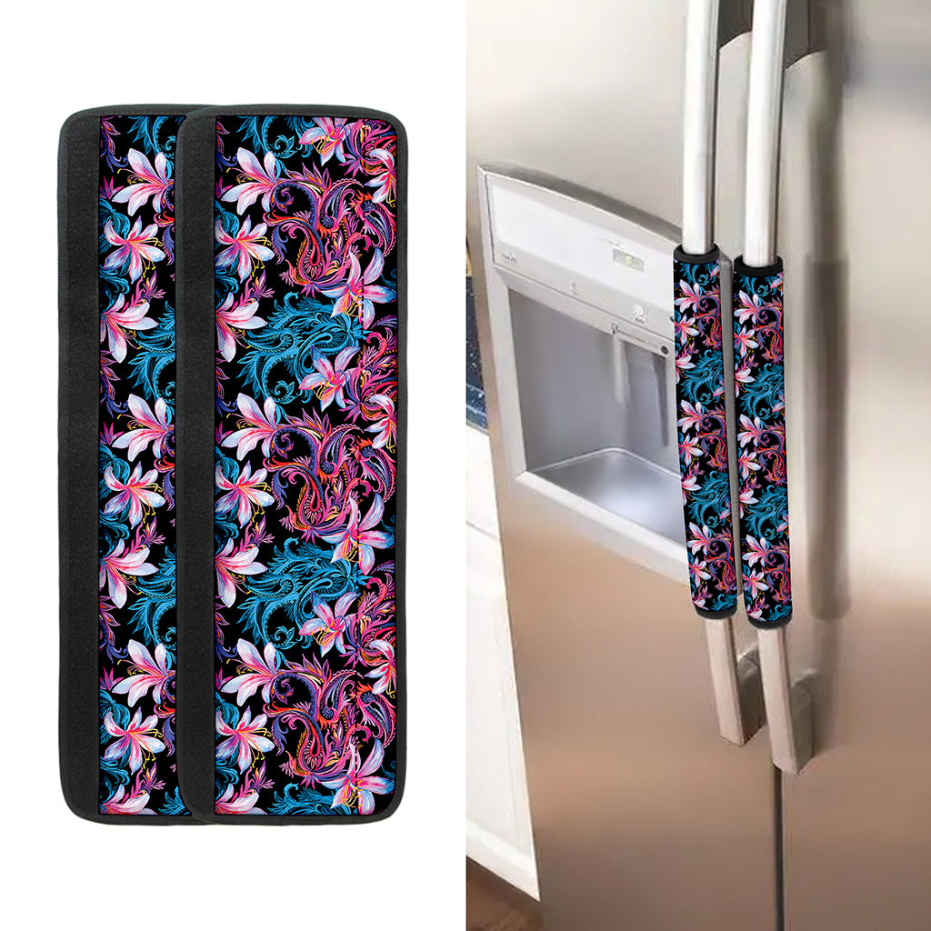 Paisley And Floral Pattern Print Refrigerator Handle Covers