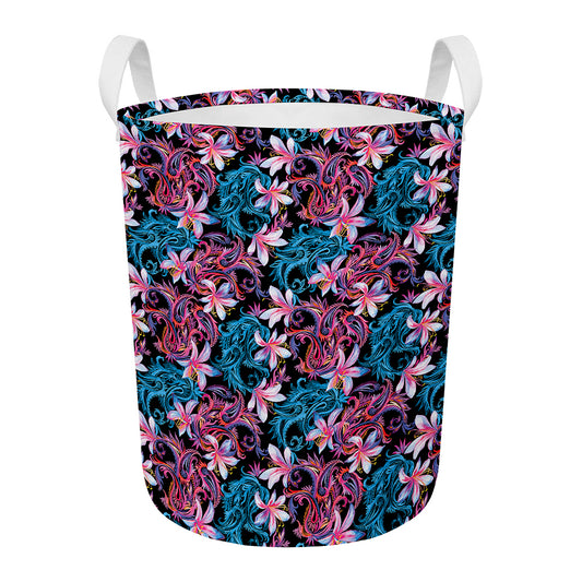 Paisley And Floral Pattern Print Round Laundry Basket