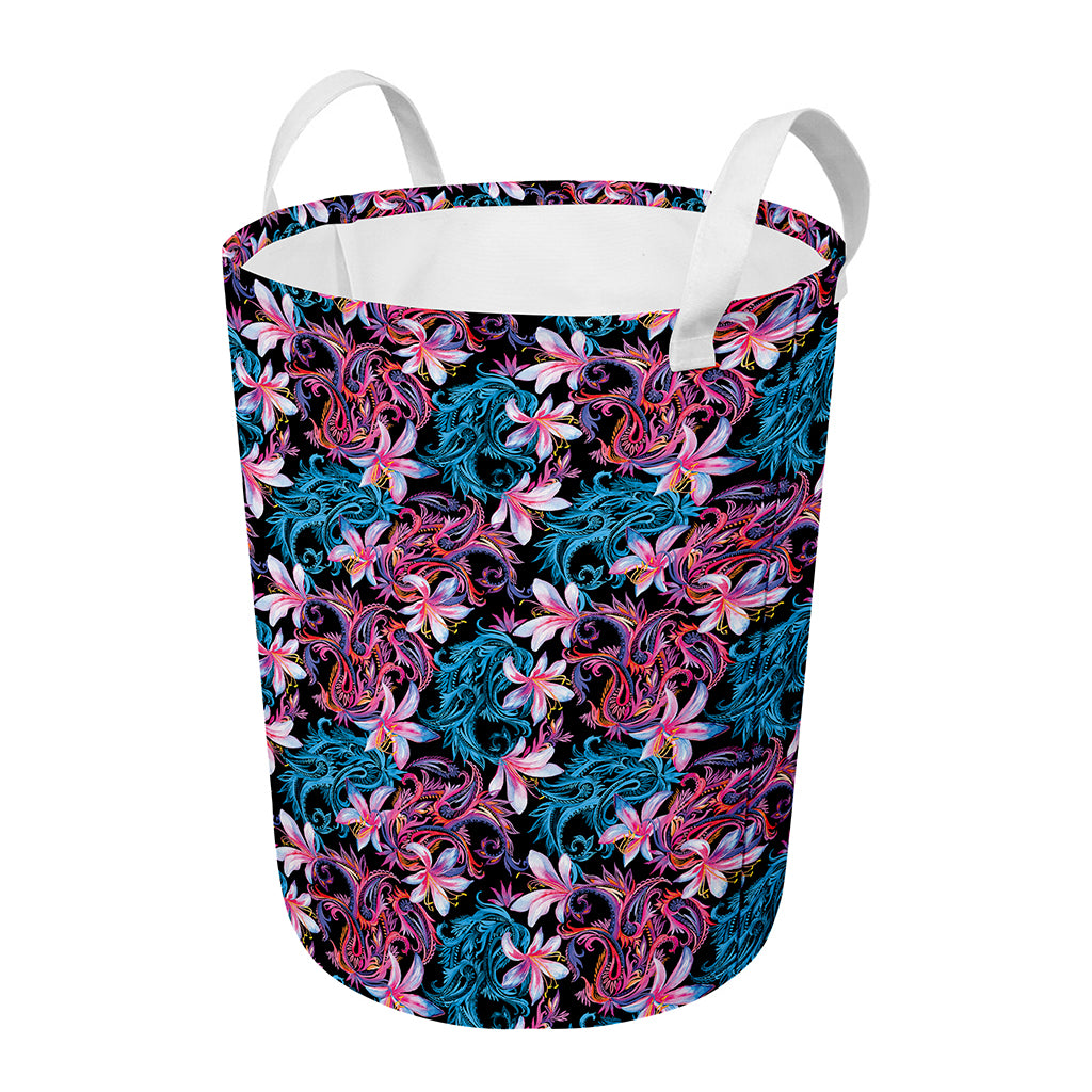 Paisley And Floral Pattern Print Round Laundry Basket