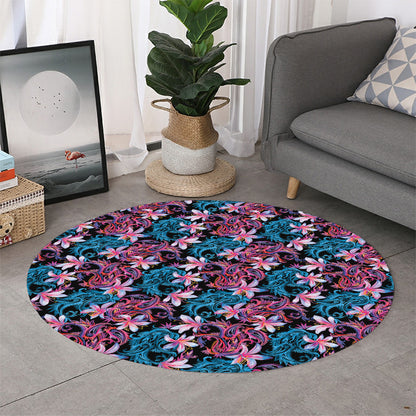 Paisley And Floral Pattern Print Round Rug