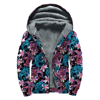 Paisley And Floral Pattern Print Sherpa Lined Zip Up Hoodie