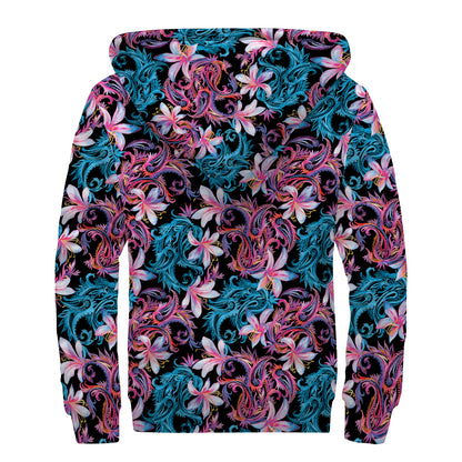 Paisley And Floral Pattern Print Sherpa Lined Zip Up Hoodie