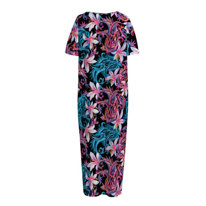 Paisley And Floral Pattern Print Short Sleeve Long Nightdress