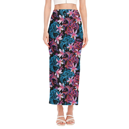 Paisley And Floral Pattern Print Side Slit Maxi Skirt