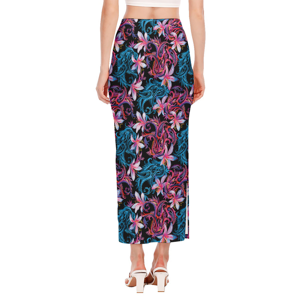 Paisley And Floral Pattern Print Side Slit Maxi Skirt