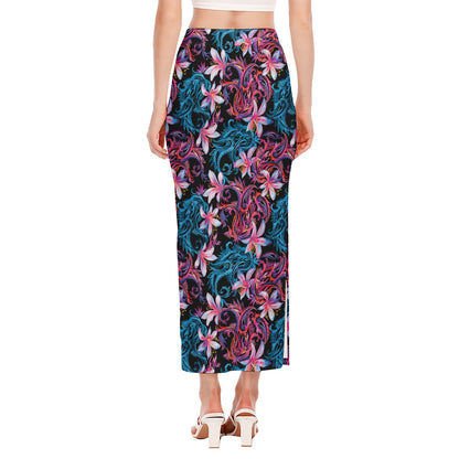 Paisley And Floral Pattern Print Side Slit Maxi Skirt