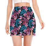Paisley And Floral Pattern Print Side Slit Mini Skirt