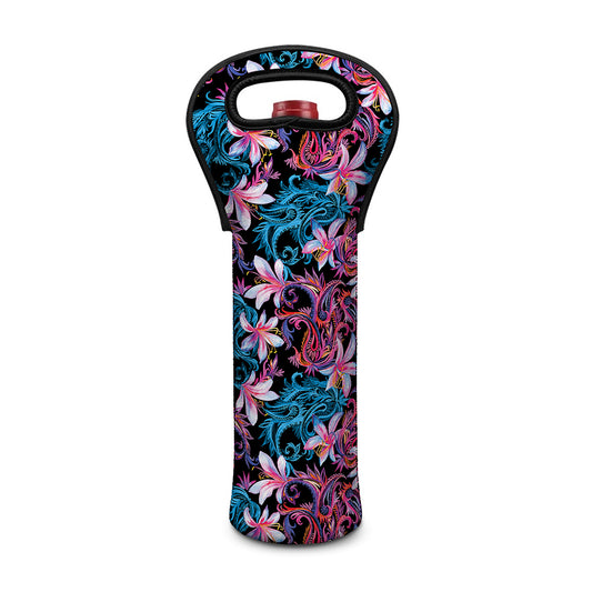 Paisley And Floral Pattern Print Single Neoprene Wine Tote