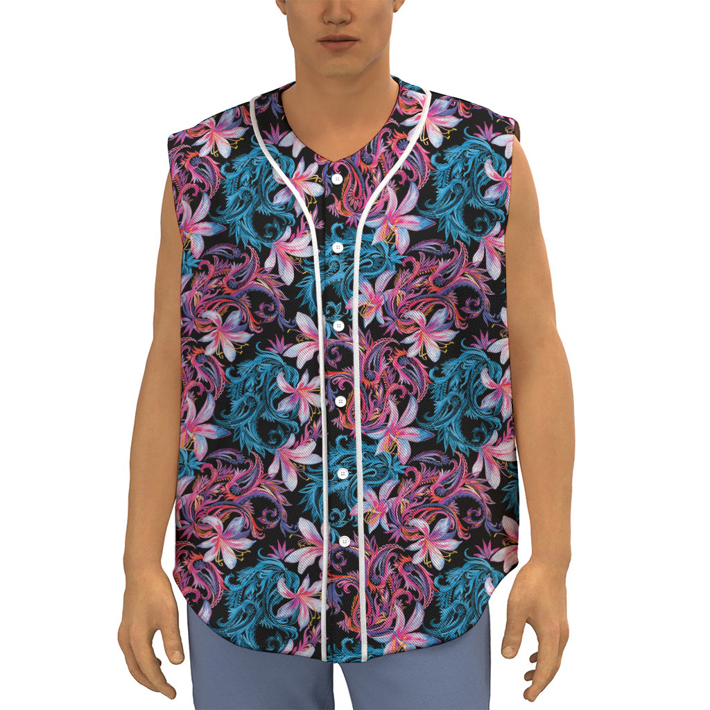 Paisley And Floral Pattern Print Sleeveless Baseball Jersey