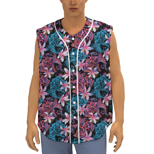 Paisley And Floral Pattern Print Sleeveless Baseball Jersey