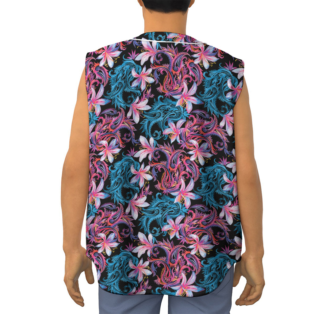 Paisley And Floral Pattern Print Sleeveless Baseball Jersey