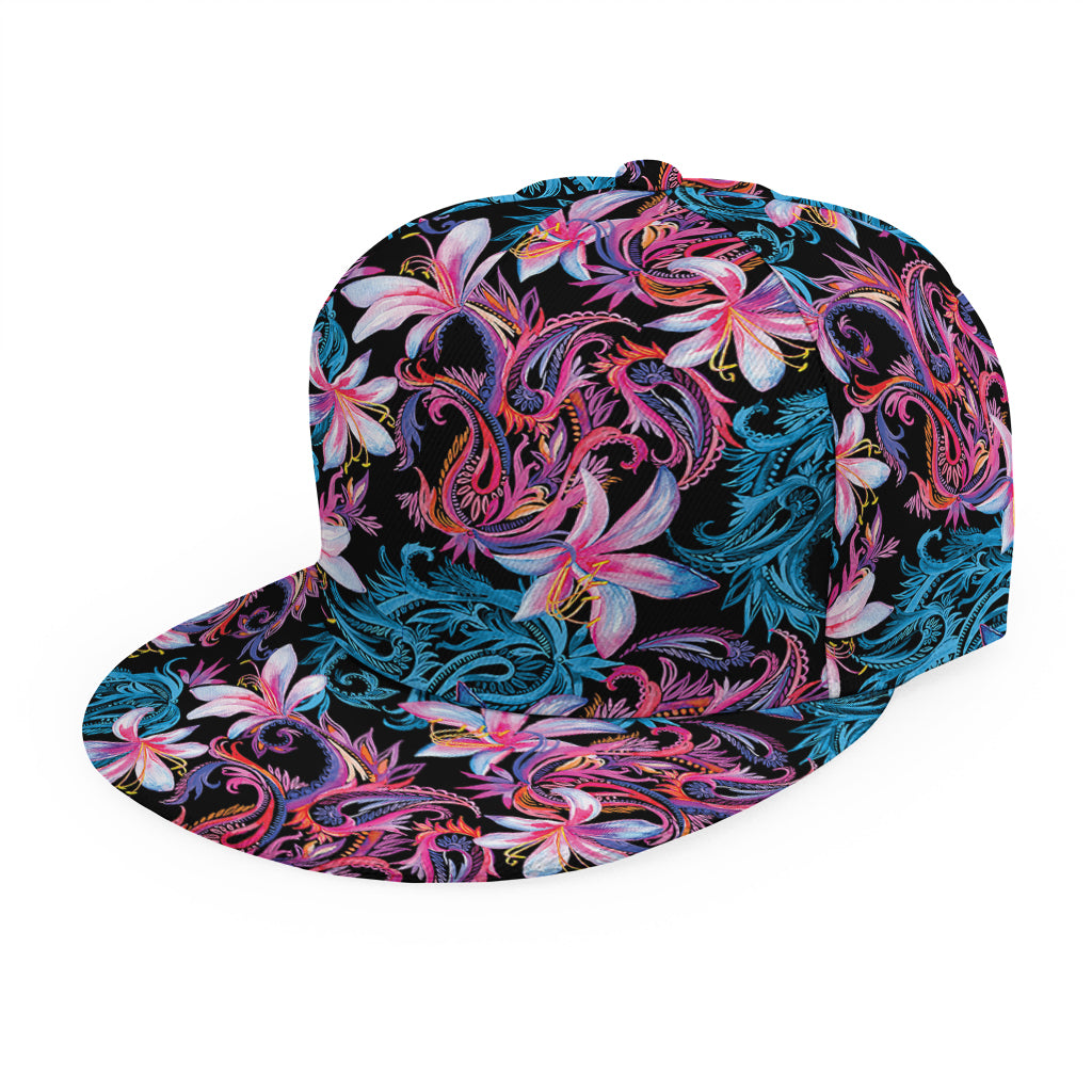 Paisley And Floral Pattern Print Snapback Cap
