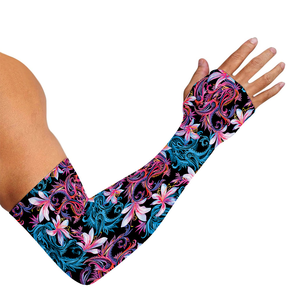 Paisley And Floral Pattern Print Sun Protection Arm Sleeves