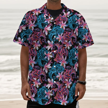 Paisley And Floral Pattern Print Textured Short Sleeve Shirt