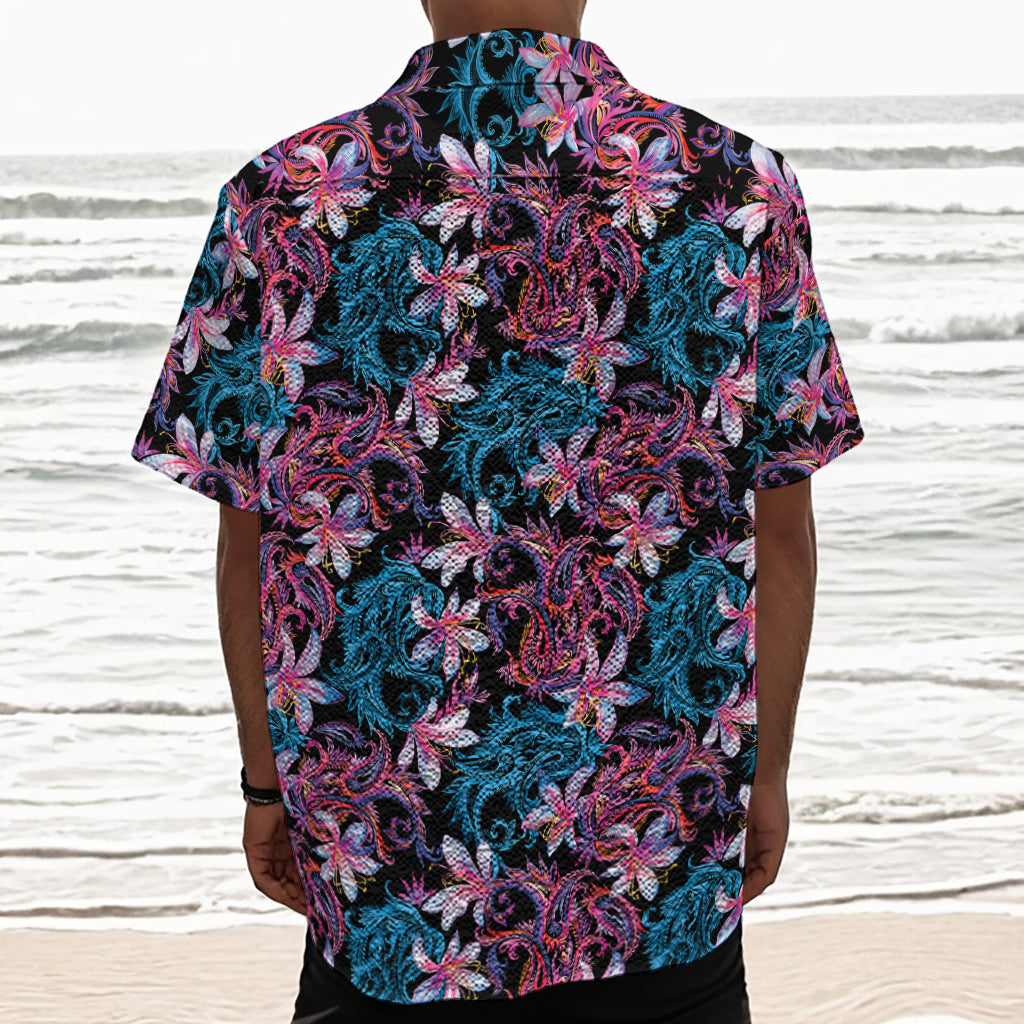 Paisley And Floral Pattern Print Textured Short Sleeve Shirt
