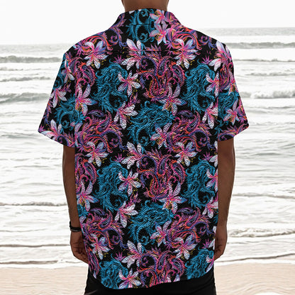 Paisley And Floral Pattern Print Textured Short Sleeve Shirt