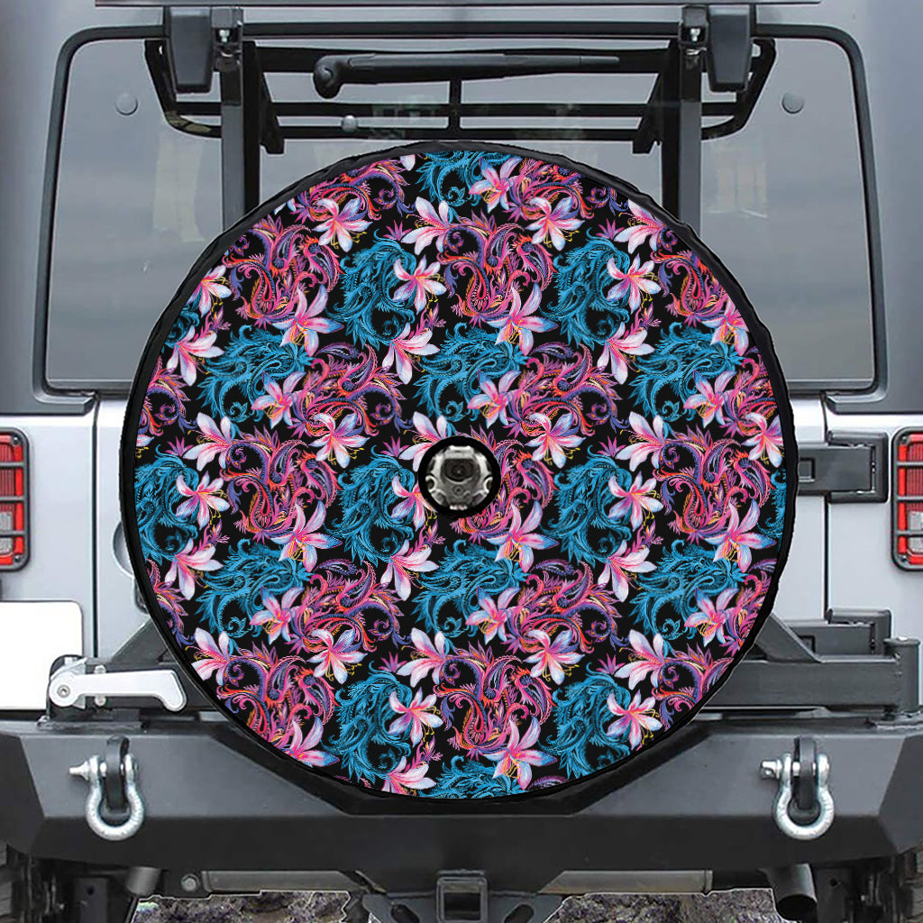 Paisley And Floral Pattern Print Tire Cover With Camera Hole