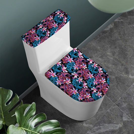 Paisley And Floral Pattern Print Toilet Lid And Tank Cover Set