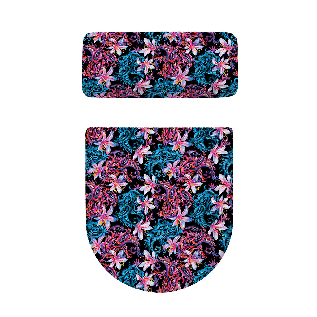 Paisley And Floral Pattern Print Toilet Lid And Tank Cover Set