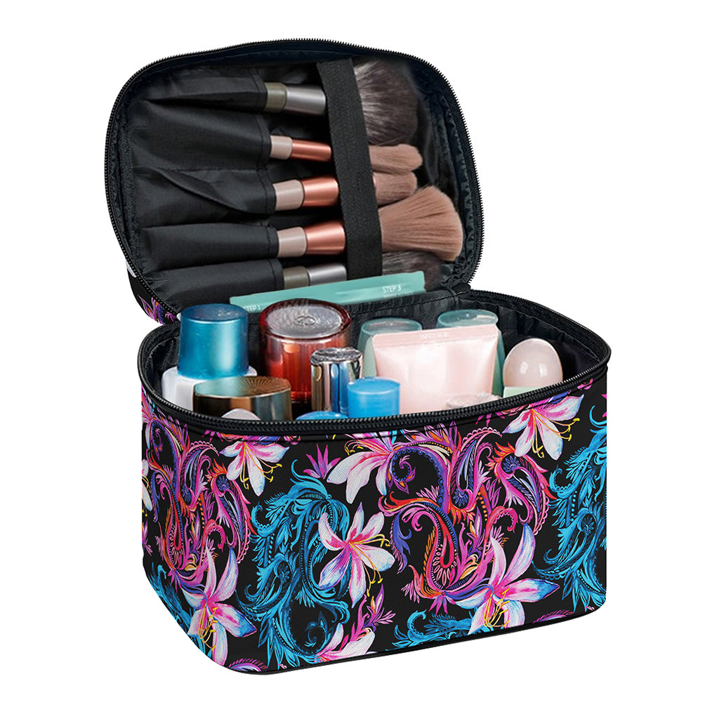 Paisley And Floral Pattern Print Travel Makeup Bag