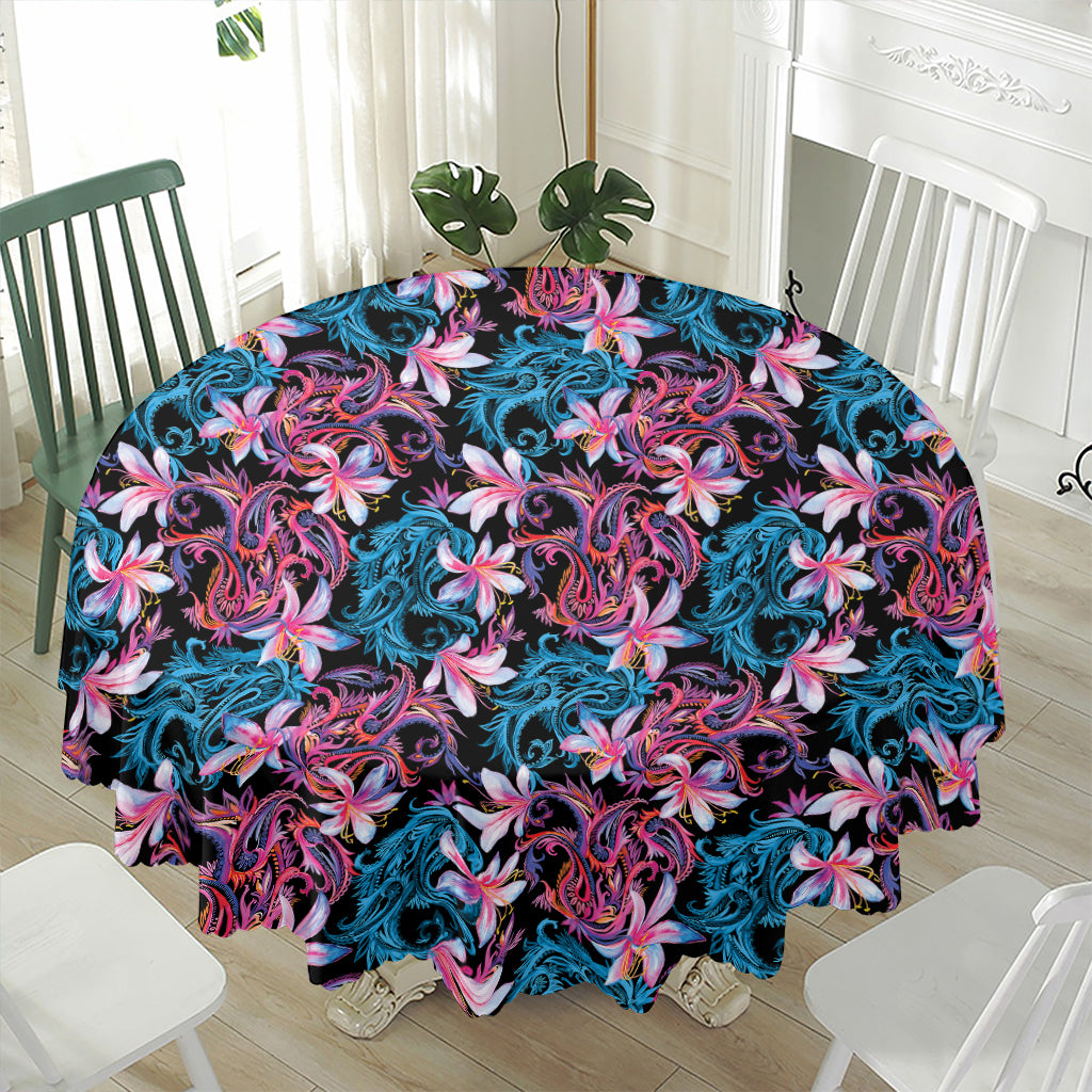 Paisley And Floral Pattern Print Waterproof Round Tablecloth